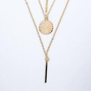 Multi-layered coin and plate drop necklace
